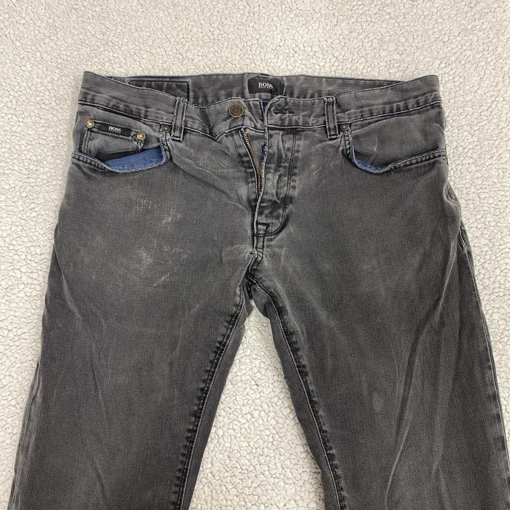 HUGO BOSS Mens Grey Stretch Jeans Five Pocket Button Fly 34x32 E6